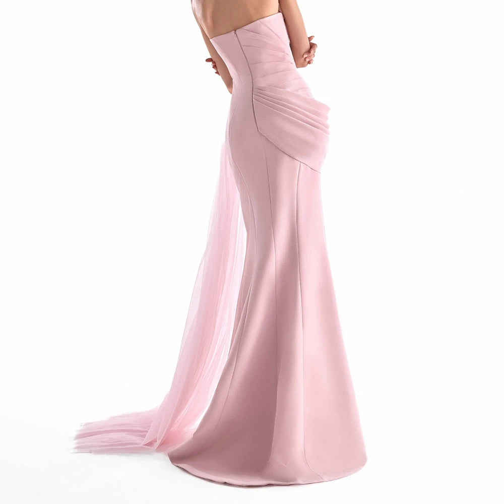 Women's Mermaid Evening Dresses Floor-length Strapless Sleeveless Prom Gown Fashion Pleat Ruched Simple Draped Customized Gowns