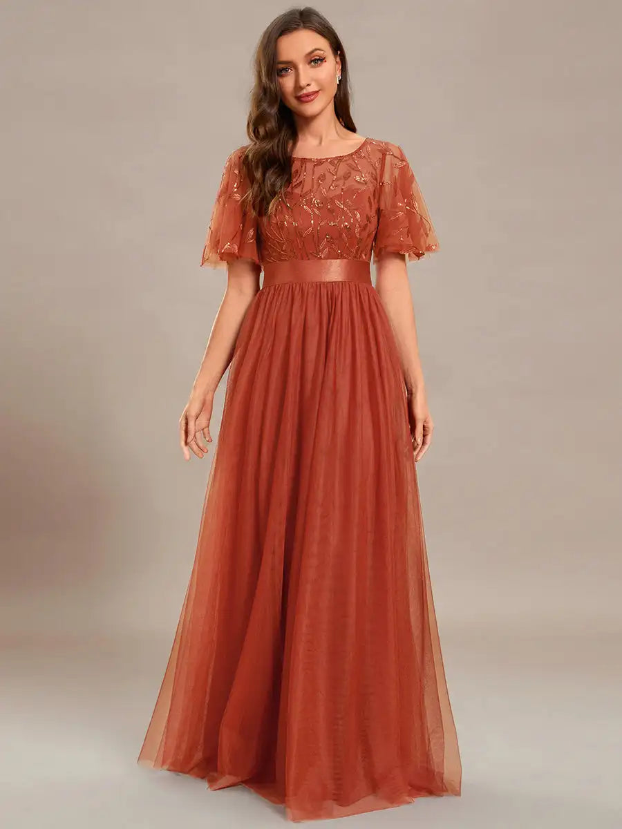 Print Maxi Long with Cap Sleeve Ever Pretty of Burgundy Gauze Prom Dresses Of Women