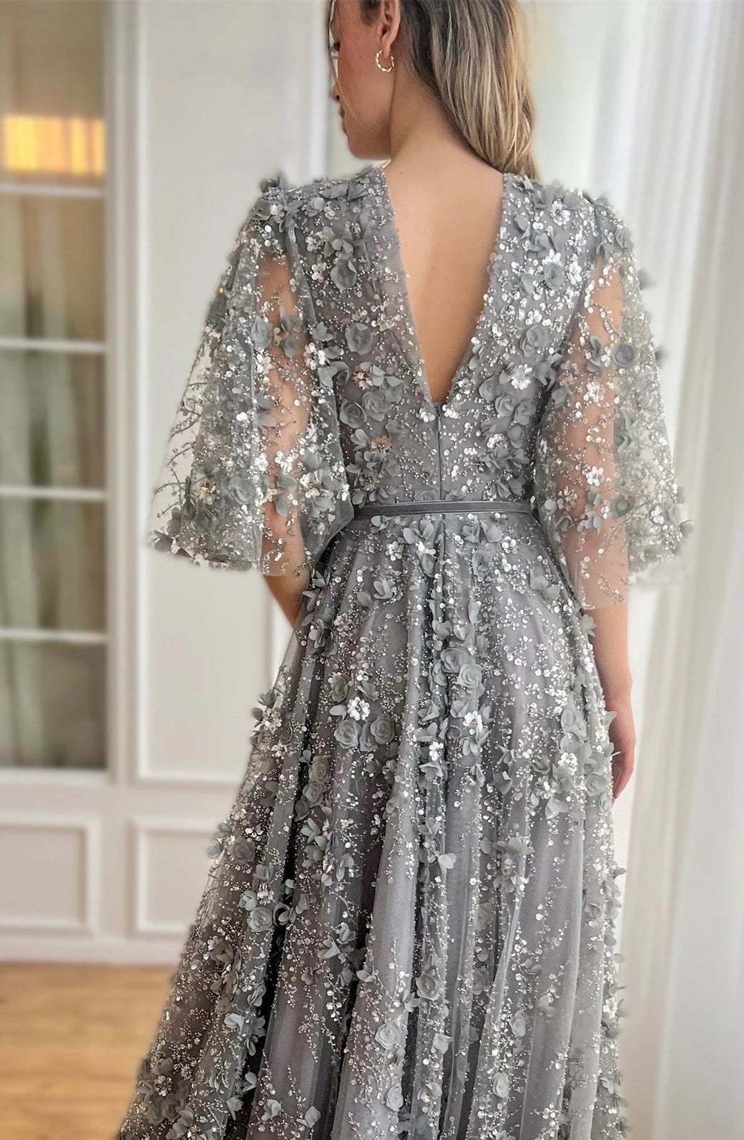 Party Evening Dress Grey Ball Female Dresses for Youth Women Prom Deess Evones Long Gala