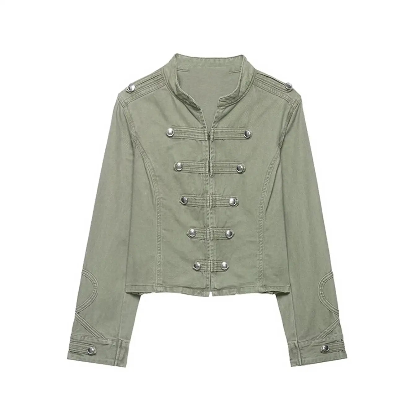 Women Casual Denim Jacket Coat 2026 Spring Autumn Long Sleeve Stand Collar Short Coat Female Button Decor Crop Top