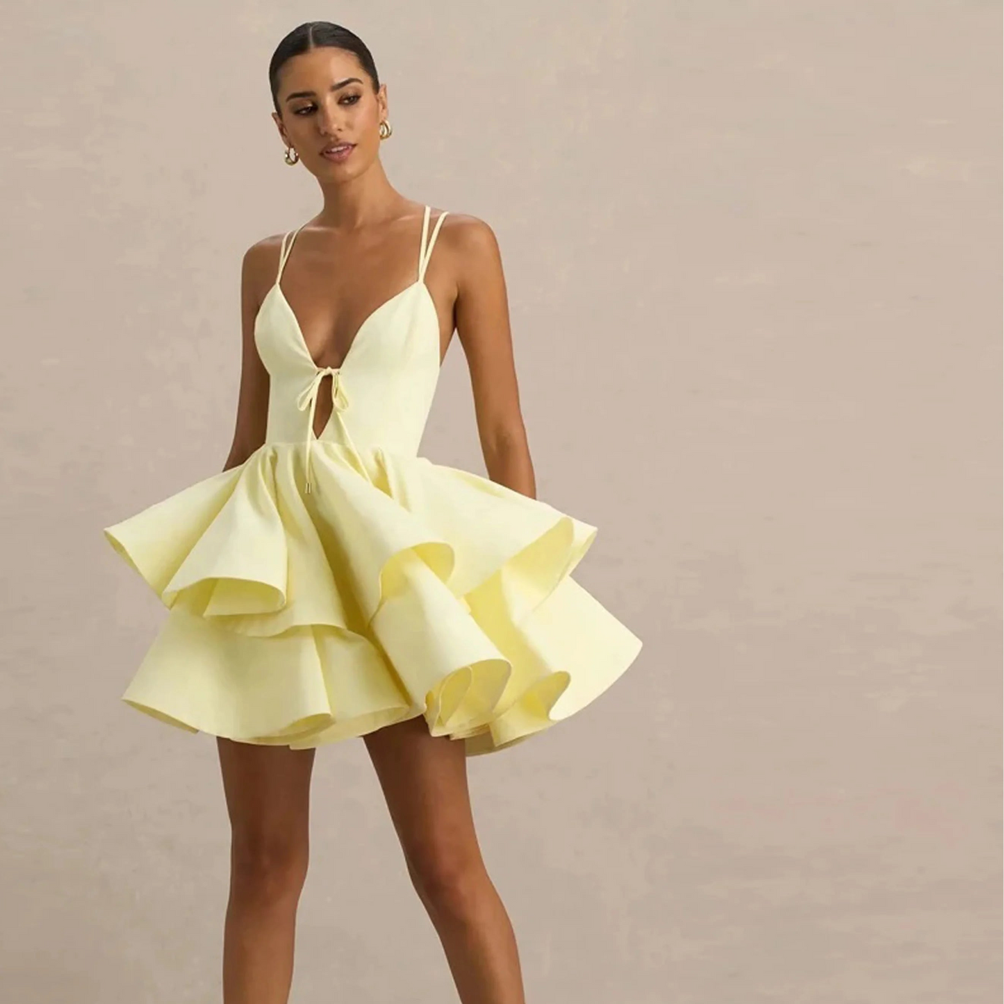 Sexy Backless Mini Women Summer Dresses  A Line Yellow Short Cocktail Party Dress Draped Prom Gown Tiered 2026