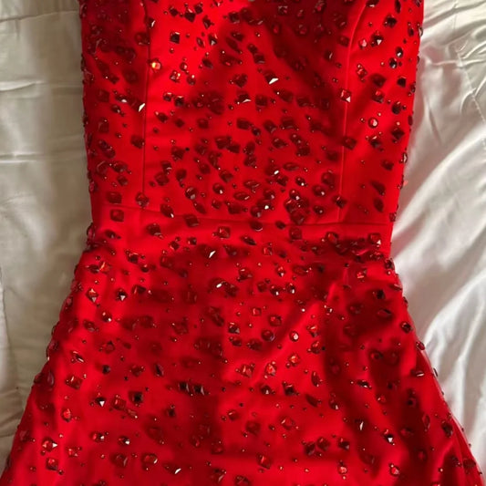 Women Red Strapless Prom Dress Sequin One-Shoulder Cape vestidos de noche Mermaid Maxi Formal Evening 2025