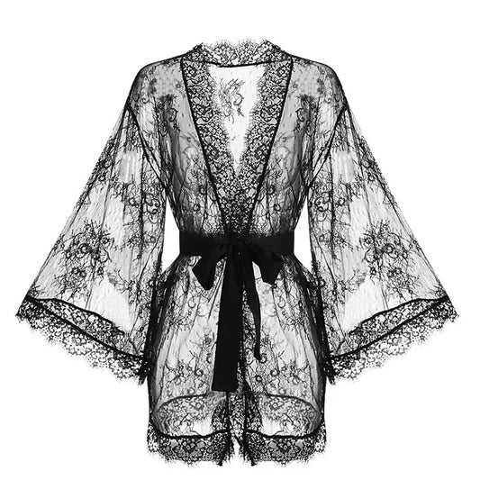 Sexy Lace Ladies Single Size Loose Black and White Bathrobes