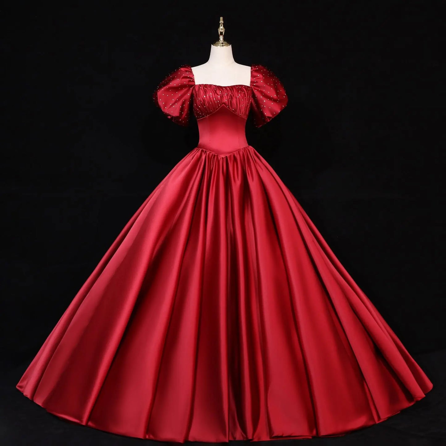 Red Satin Evening Prom Dresses for Women Summer Elegant Sexy Puff Sleeve Long Formal Party Ball Gown Dress Show Host Vestidos