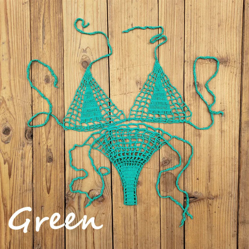 Handmade Crochet Mini Bikini Set Sexy Beach Micro-Swimsuit Sundress - Women's Swimwear