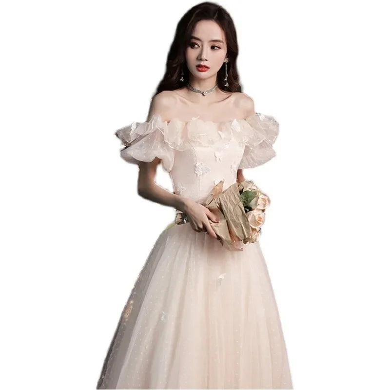 Shoulder Tied Evening Dress for Women 2026 New Style Banquet Host Pong Performance Dress High End Bridesmaid