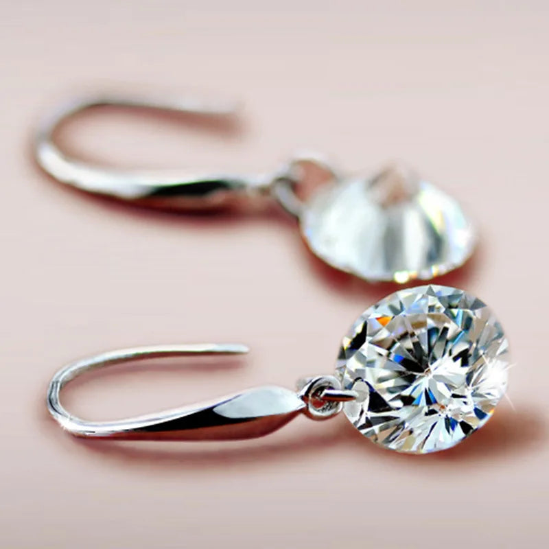 Silver Simple Luxury Pendant Earrings with Zirconia for Women, Wedding Party