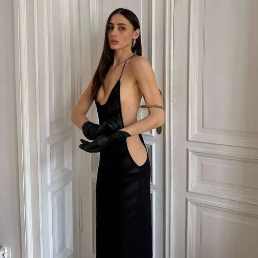 Sexy Halter Party Club Maxi Split Dress Outfits Women Summer Sleeveless Backless Bodycon Long Dresses Vestido