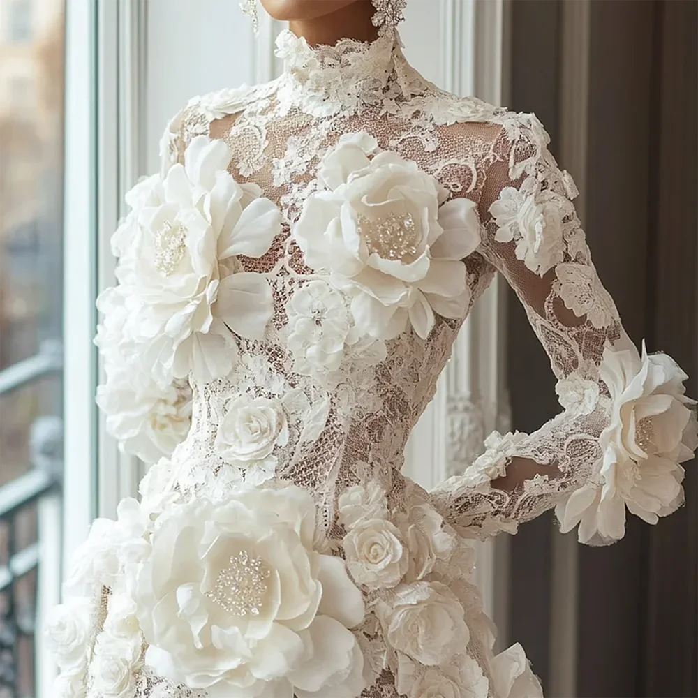 Exquisite Mini Cocktail Dresses for Woman Customized High Collar Long Sleeve Beading Flowers Luxury Prom Party Gowns 2026