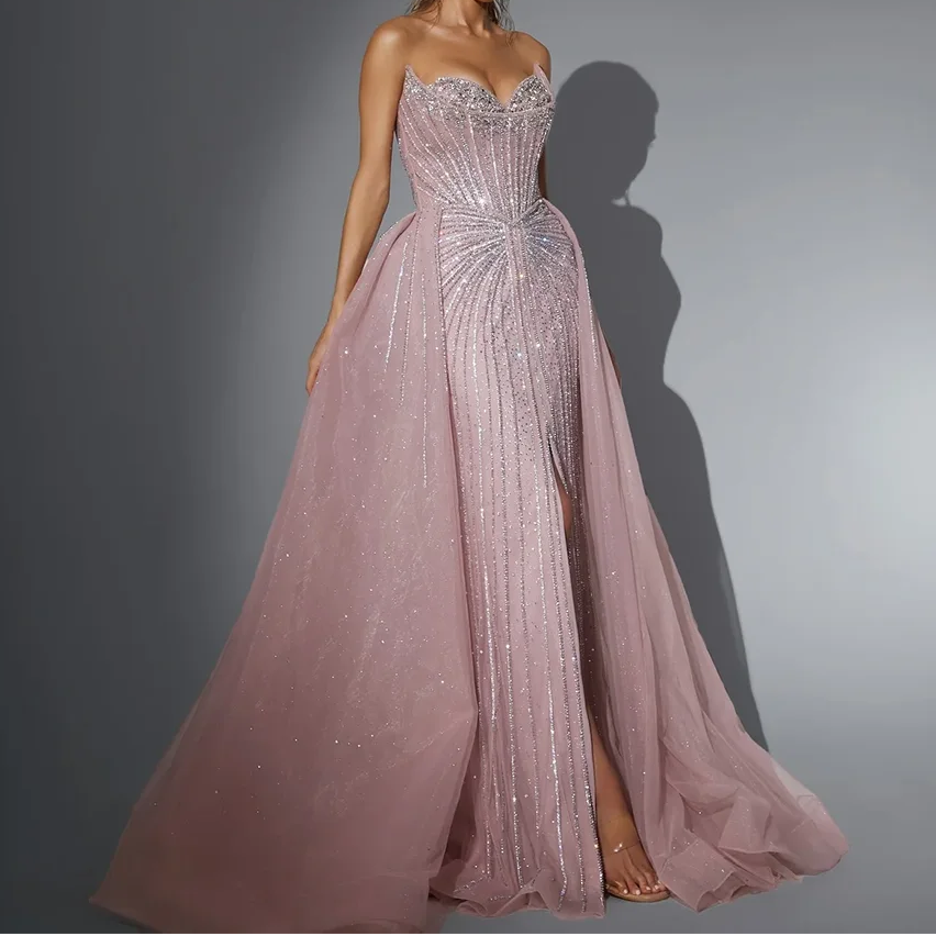 Luxury Dubai Beaded Mermaid Evening Dress for Women with Tulle Overlay Formal Prom Wedding Party Gown Customized