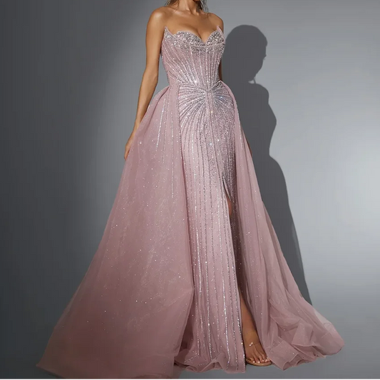 Luxury Dubai Beaded Mermaid Evening Dress for Women with Tulle Overlay Formal Prom Wedding Party Gown Customized