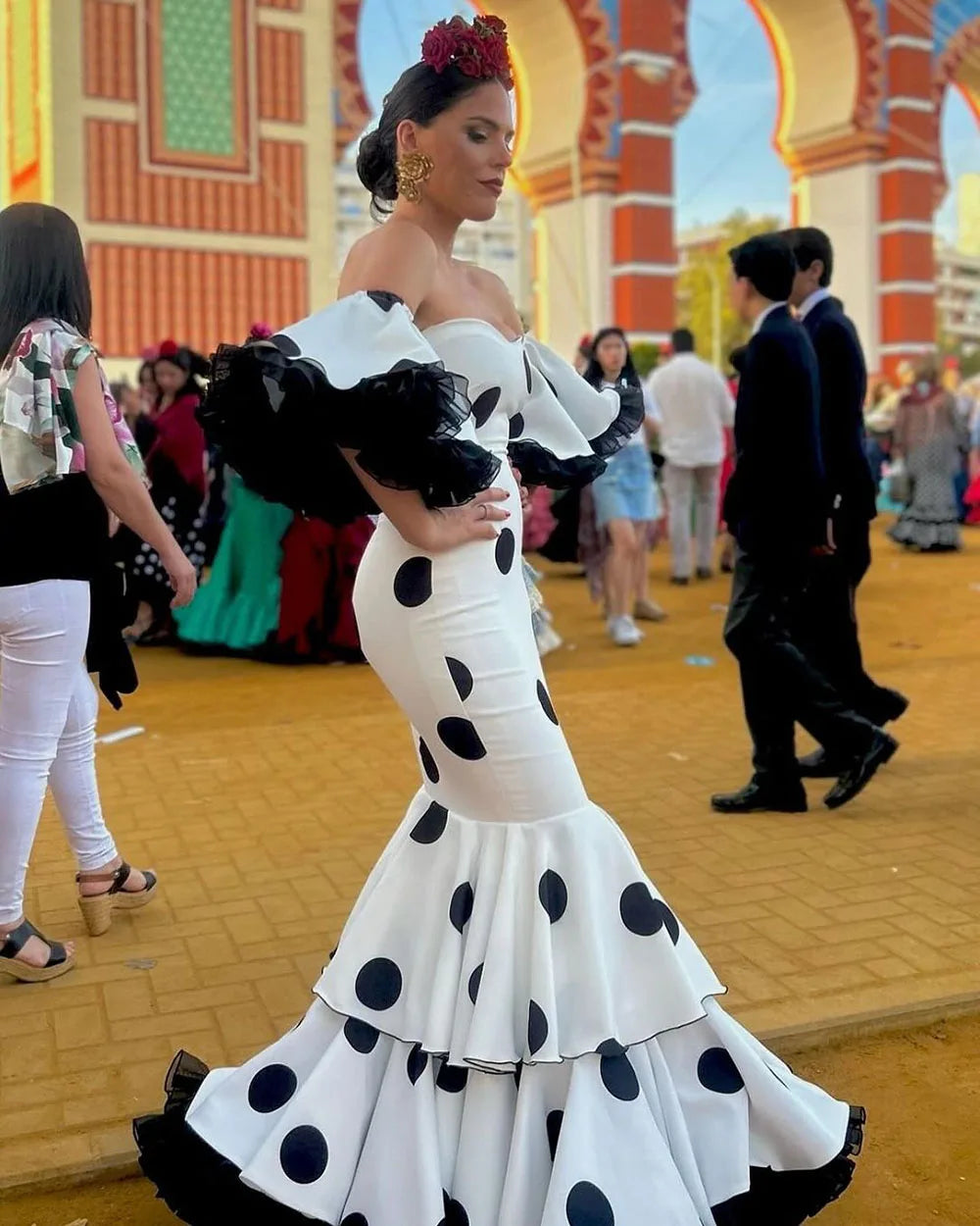 Evening Dress Long Sleeves Polka Dot Skirt 2026 Spanish Prom Dance Dresses Special Occasion Party Gowns