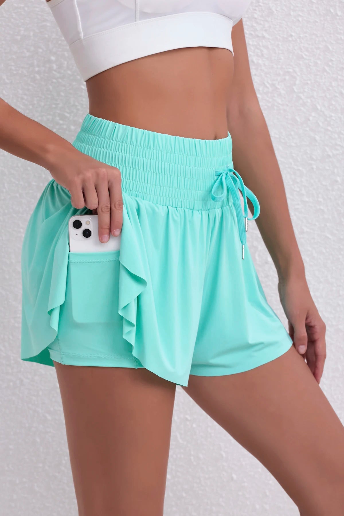 Running, tennis, pocket sports shorts, high-waisted women's shorts, anti-upward exposure pants