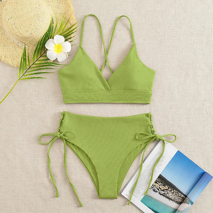 Bikini Set for Women, Sexy Swimsuit, Lace Up, Triangular Bikinis, Solid Color, Beach Swimwear, Bathing Suit