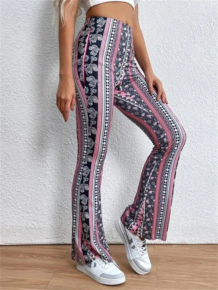 Street Style Women's High Elasticity Tight Fitting Slightly Flared Sexy Printed Pants Leggings