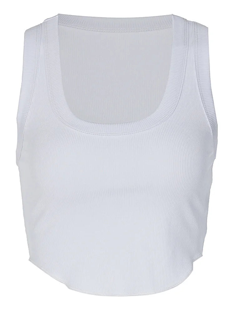 Neck White Sexy Slim Crop Tank Top Summer Women Goth Clothes Streetwear Vacation Casual Wholesale