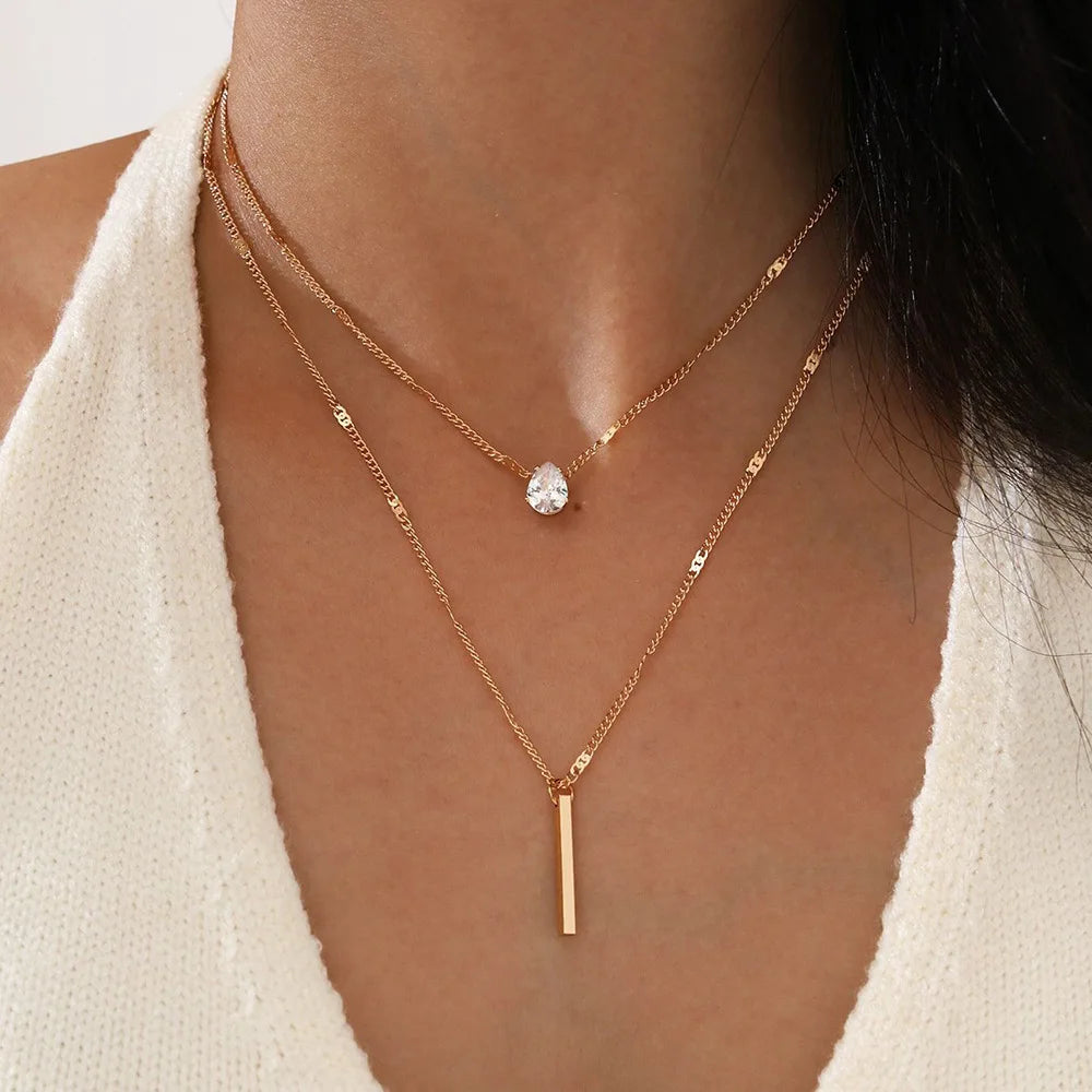 Pendant Necklace For Women Multilayer Chain Choker Fashion Female Party Shiny