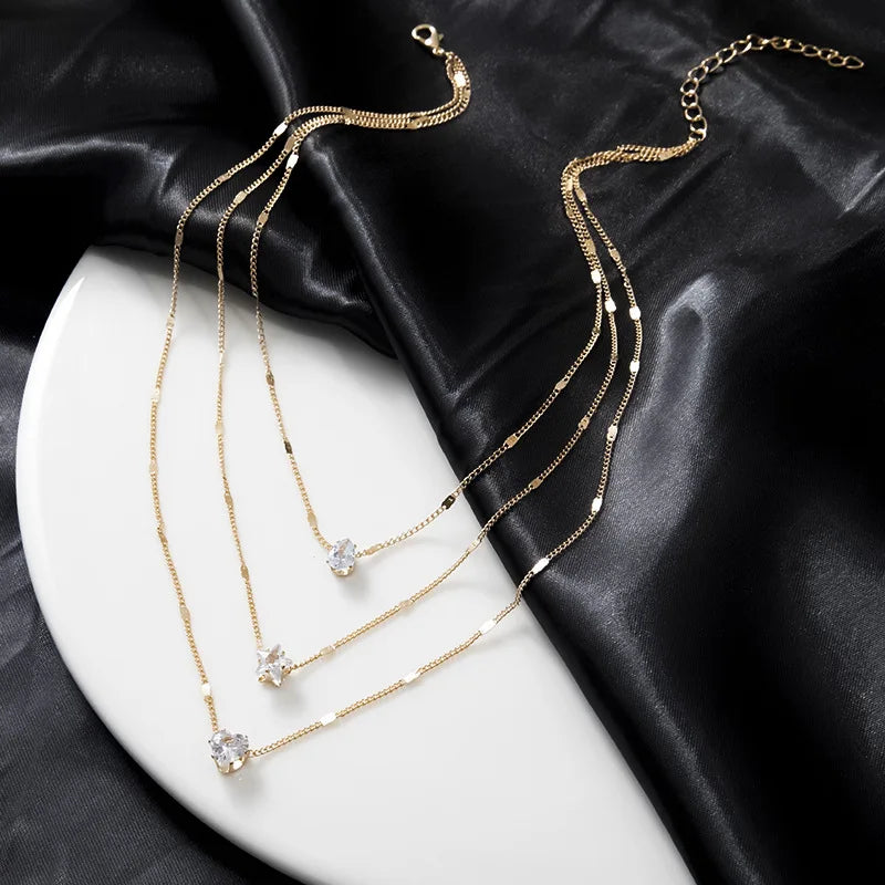 Pendant Necklace For Women Multilayer Chain Choker Fashion Female Party Shiny