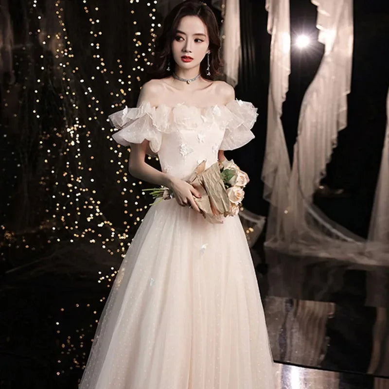 Shoulder Tied Evening Dress for Women 2026 New Style Banquet Host Pong Performance Dress High End Bridesmaid