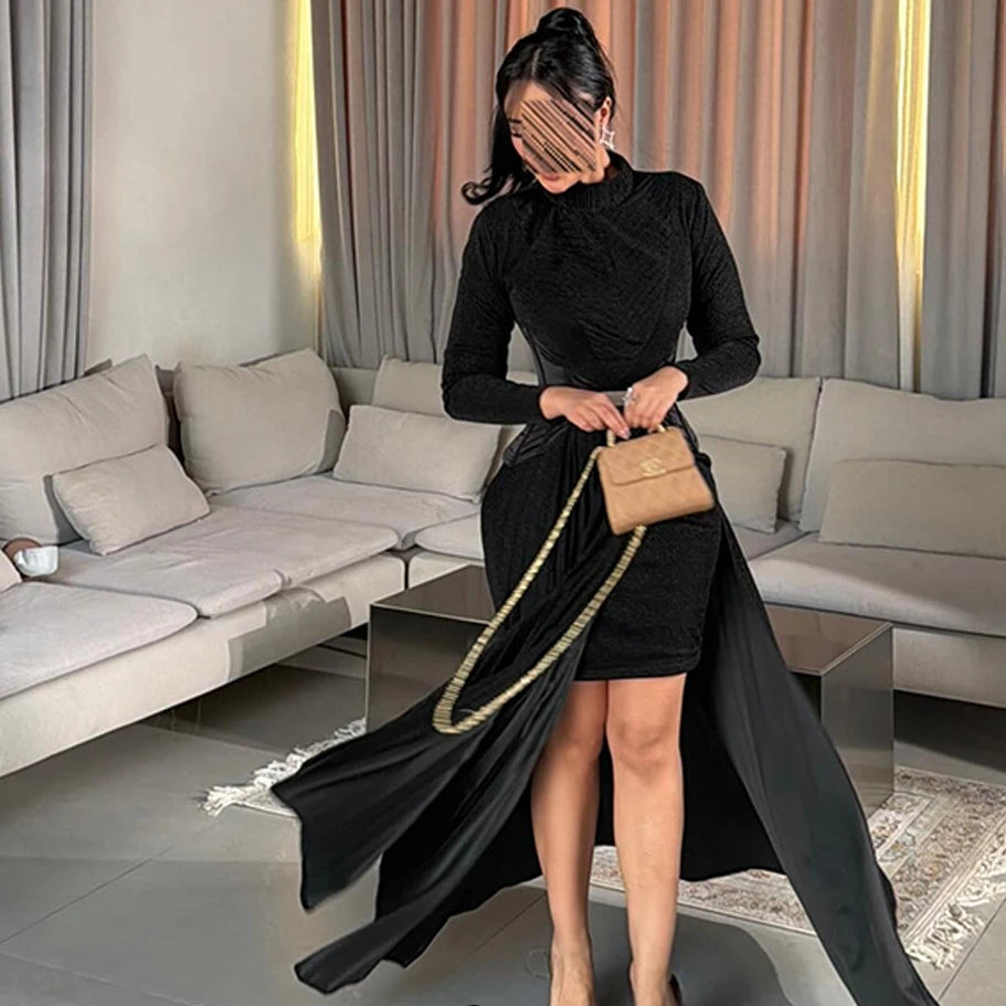 Black Evening Dress Elegant Long Sleeves Celebrity Gowns Delicate Beading Customized Party Dresses