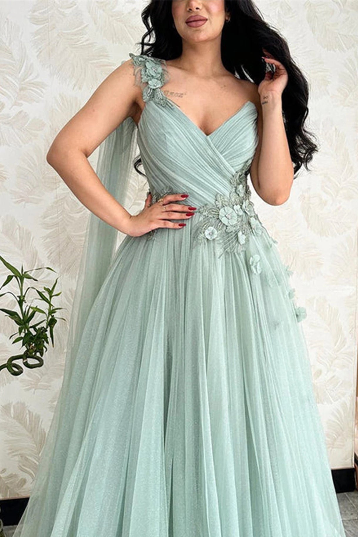 Light Green Party Evening Dress Mesh Grace Eid Al-fitr Line  2024 Ball Gowns Formal Wedding