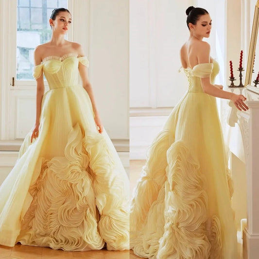 High Quality Classic Organza Ruched A-line Off-the-shoulder Long Dresses Bespoke Occasion Dresses Modern Style Formal