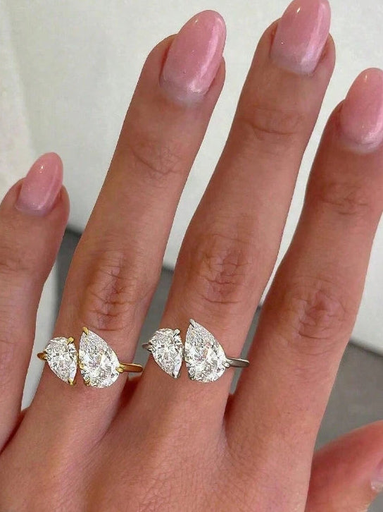 Silver Simple Classic Zircon Water Drop Ring For Women Engagement Wedding Luxury High Quality