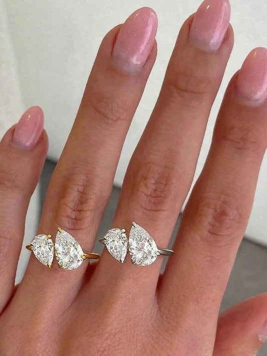 Silver Simple Classic Zircon Water Drop Ring For Women Engagement Wedding Luxury High Quality