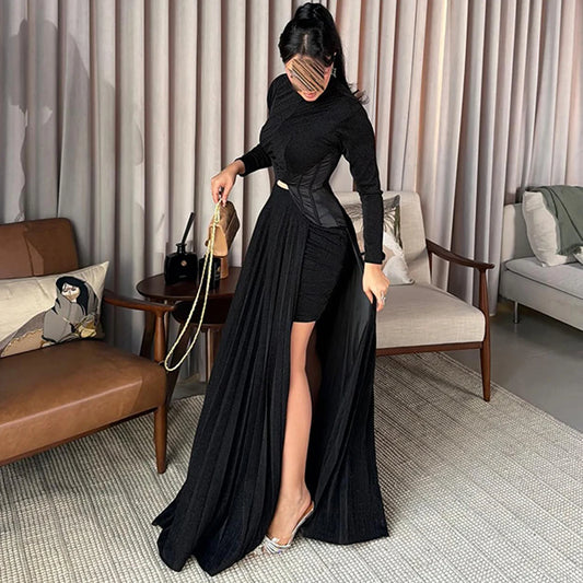 Black Evening Dress Elegant Long Sleeves Celebrity Gowns Delicate Beading Customized Party Dresses