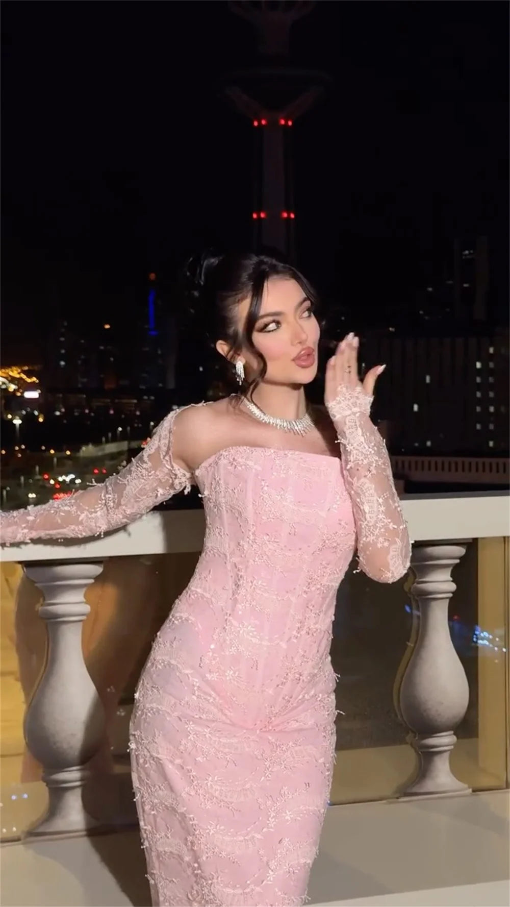 Pink Mermaid Elegant Evening Gown Formal Wedding Dress Premium Designer Beautiful