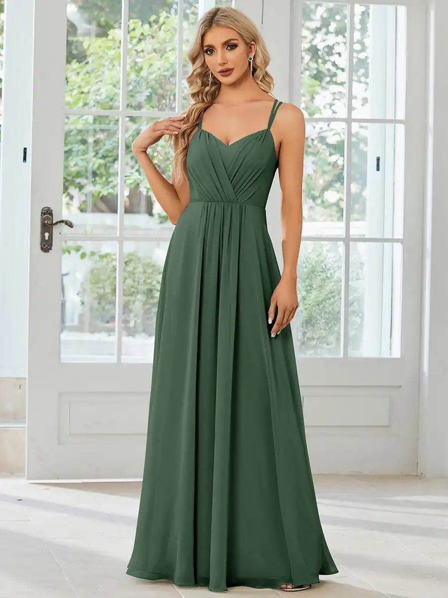 Elegant Evening Dress V Back Backless Floor-Length Ever Pretty of Chiffon Wrinkle Mint Green Bridesmaid Dress