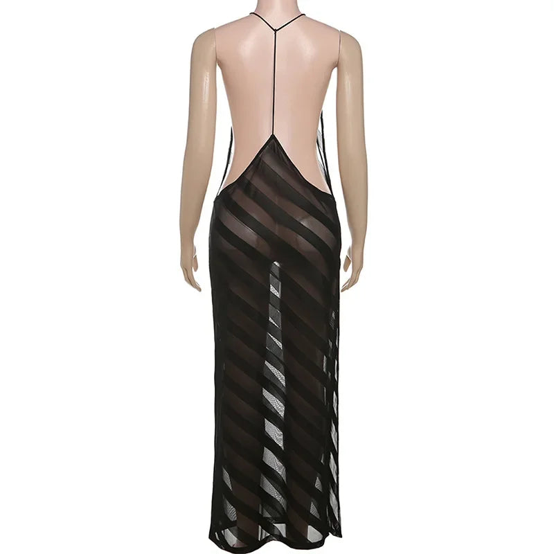 Sexy Halter Party Club Maxi Split Dress Outfits Women Summer Sleeveless Backless Bodycon Long Dresses Vestido