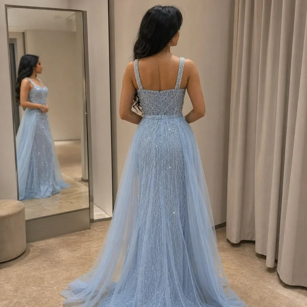 Lorrtta Tulle Square Collar Sky Blue A-Line Evening Dress 2026 Prom Dress Formal Evening Beading Elegant Ladies Customized New