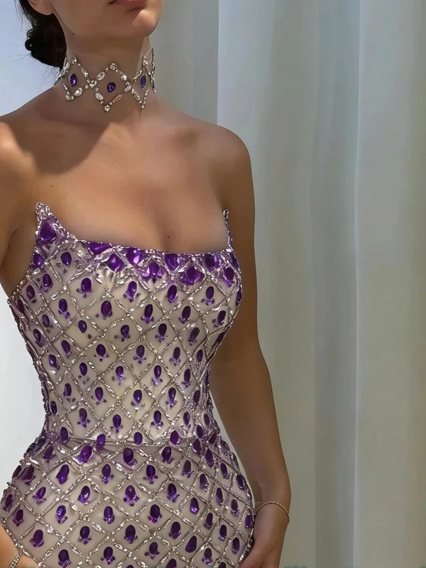 Luxury Mermaid Evening Dresses for Women Rhinestones Strapless Dubai Formal Party Gowns Vestidos De Fiesta