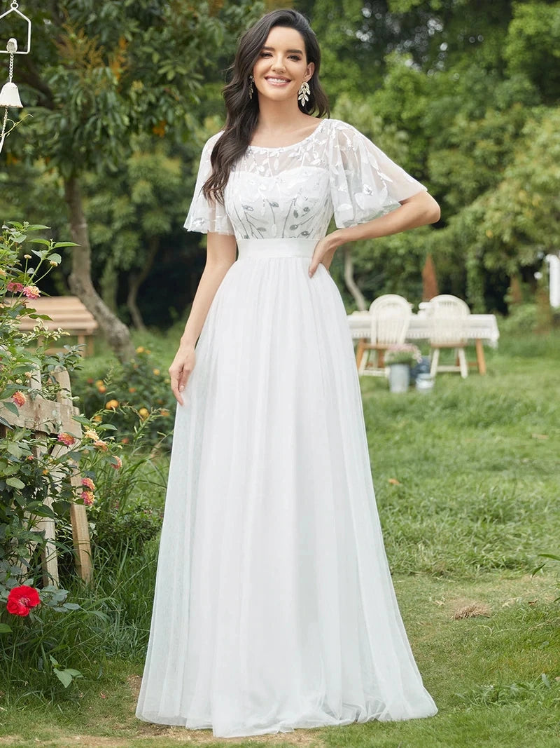 Print Maxi Long with Cap Sleeve Ever Pretty of Burgundy Gauze Prom Dresses Of Women