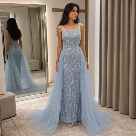 Lorrtta Tulle Square Collar Sky Blue A-Line Evening Dress 2026 Prom Dress Formal Evening Beading Elegant Ladies Customized New