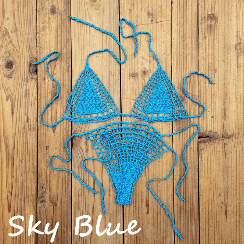 Handmade Crochet Mini Bikini Set Sexy Beach Micro-Swimsuit Sundress - Women's Swimwear