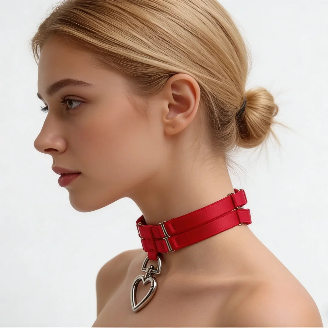 Women Colorful Tie Neck Ring Large Circle Heart Geometric Shape Accessory Belt Sweet Cool Style Iron Material for All Ages
