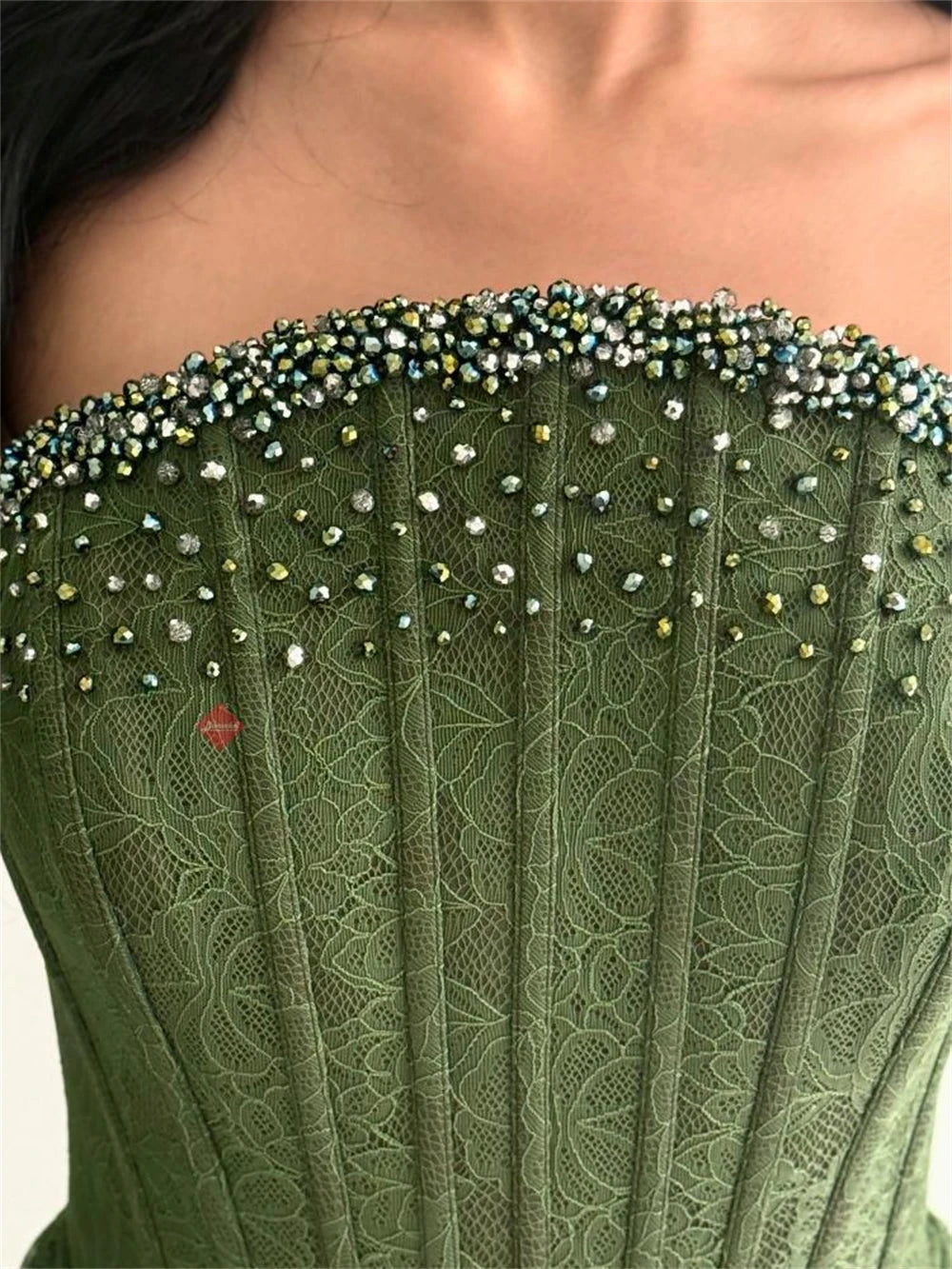 Strapless Corset Bodice Evening Dress Gem Neckline Robes De Soirée Sexy Floor Length Formal Evening Gowns 2026