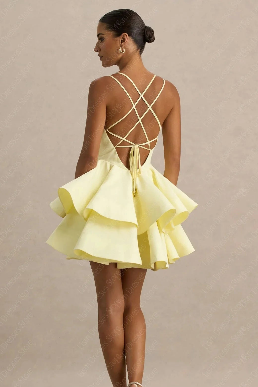 Yellow Backless Mini Women Summer Dresses Customized A Line Short Cocktail Party Dress Sexy