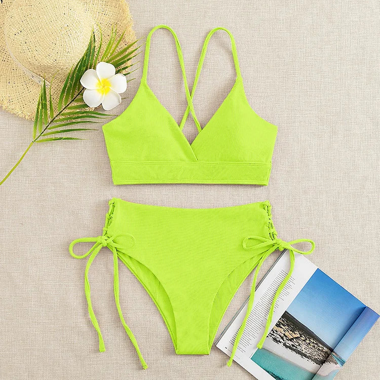 Bikini Set for Women, Sexy Swimsuit, Lace Up, Triangular Bikinis, Solid Color, Beach Swimwear, Bathing Suit