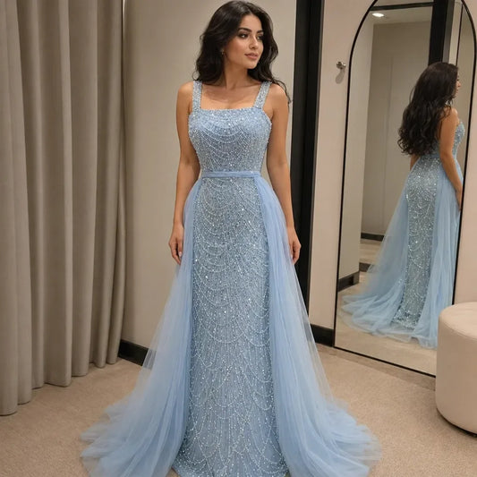 Lorrtta Tulle Square Collar Sky Blue A-Line Evening Dress 2026 Prom Dress Formal Evening Beading Elegant Ladies Customized New