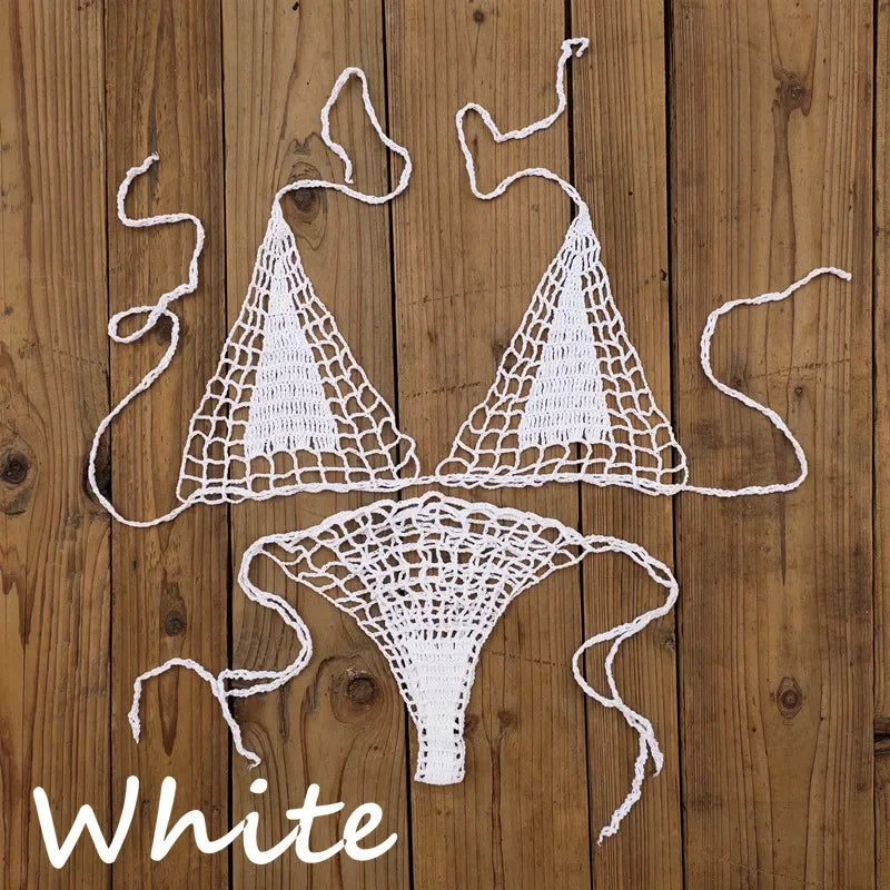 Handmade Crochet Mini Bikini Set Sexy Beach Micro-Swimsuit Sundress - Women's Swimwear