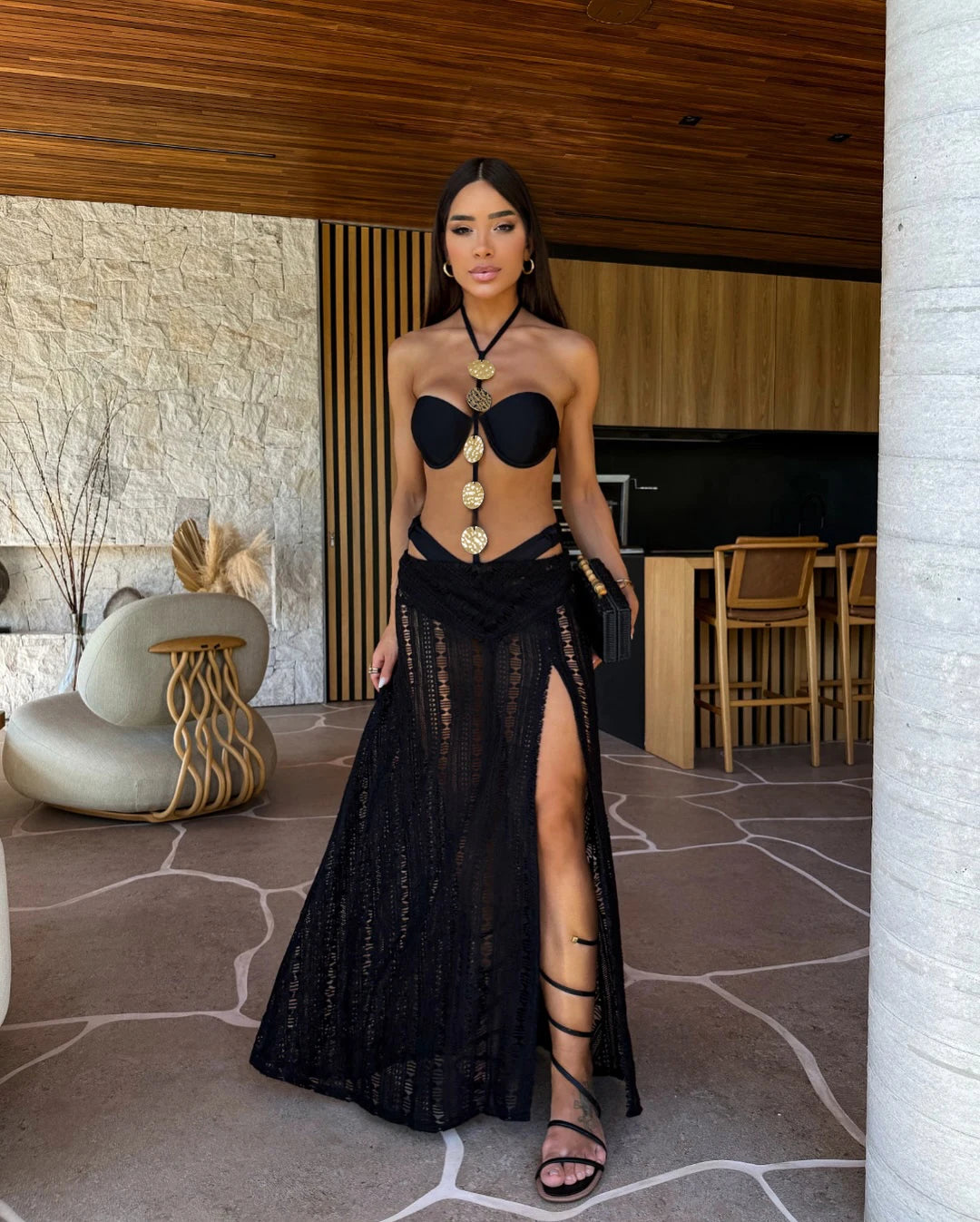 2026 New Tassel Skirt Set Women A Line Skirt High Waist Beach Skirt Crossover Top Summer Beach Holiday Party Bathing Suit