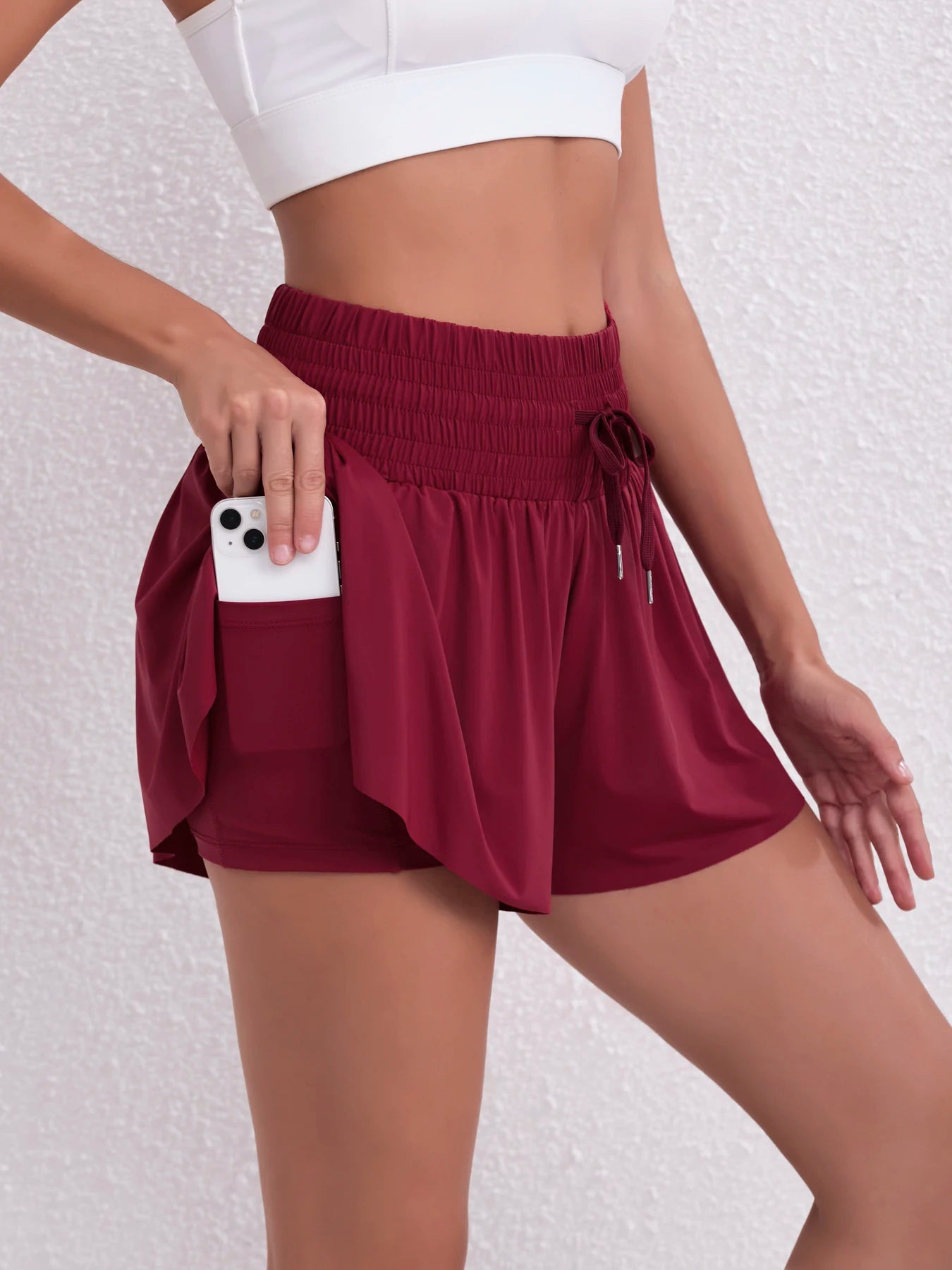 Running, tennis, pocket sports shorts, high-waisted women's shorts, anti-upward exposure pants