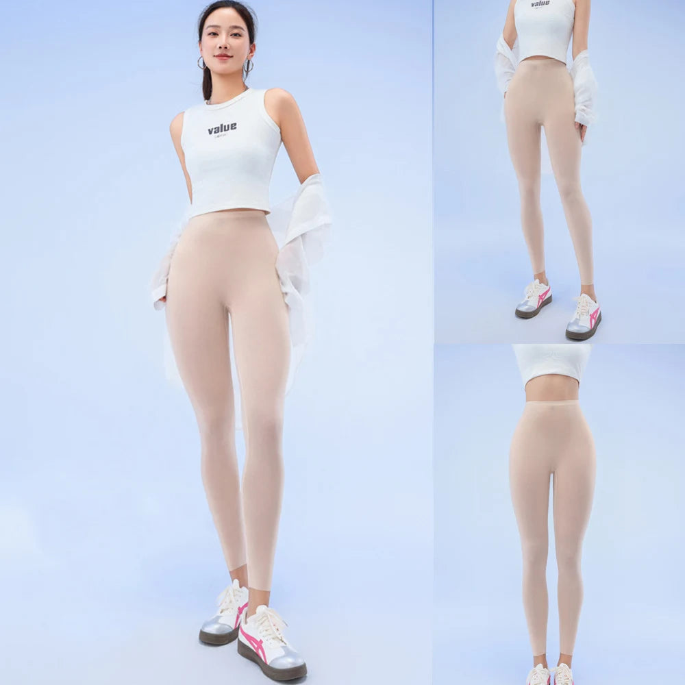 Summer Ultra-Thin Skin Sunscreen Leggings Women High Elastic Transparent Facial Mask Underwear Tight Sexy Sport Legging