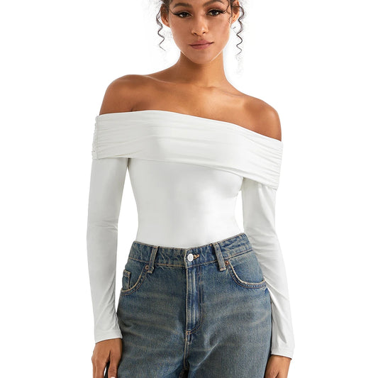 Bodysuit Blouse for Women Autumn Winter Slim Fit Off Shoulder Bodysuits Streetwear Bodycon Rompers Femme