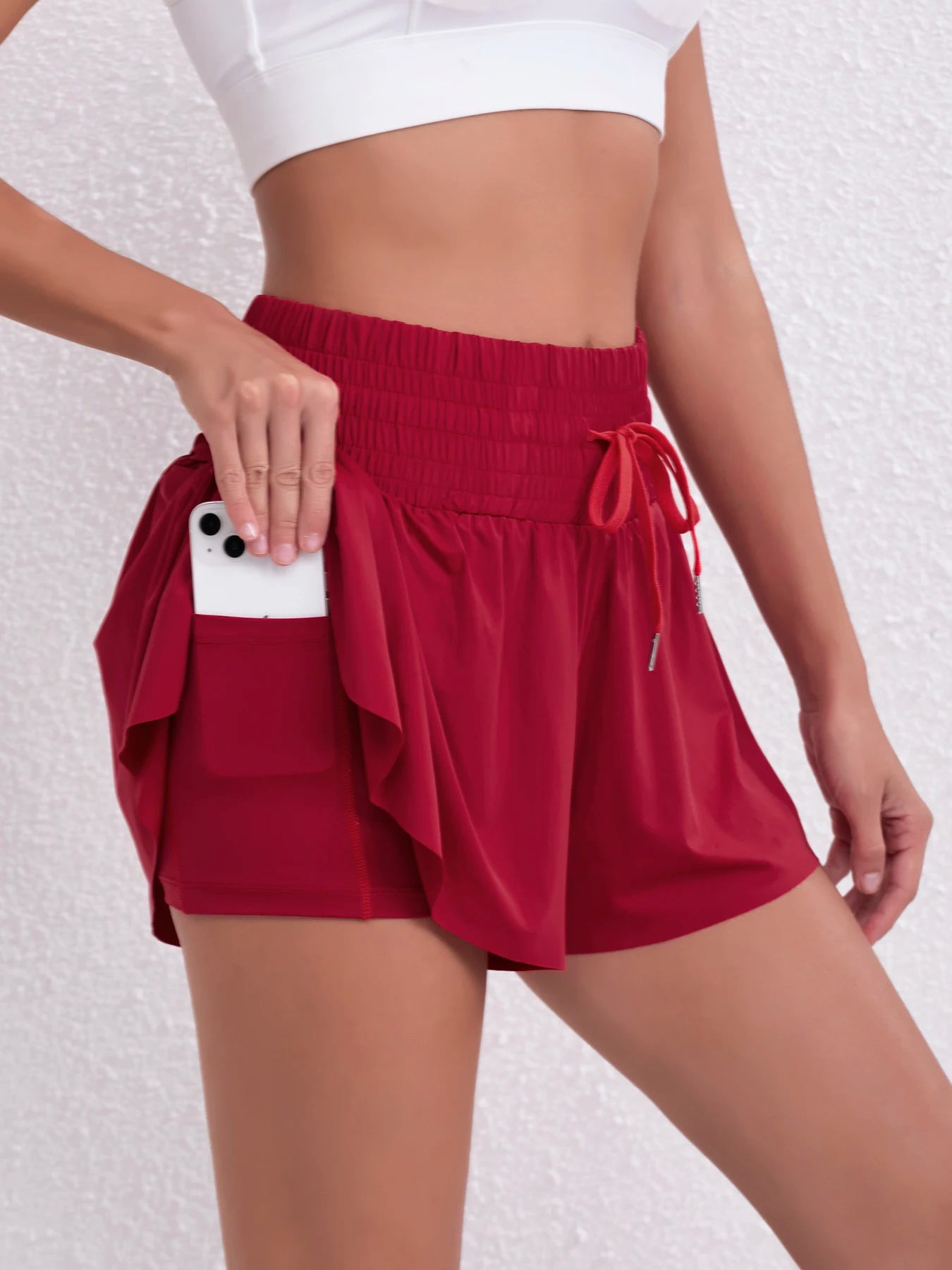 Running, tennis, pocket sports shorts, high-waisted women's shorts, anti-upward exposure pants
