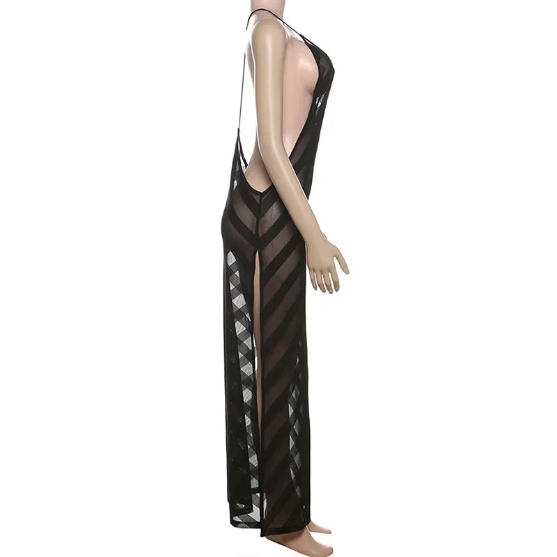 Sexy Halter Party Club Maxi Split Dress Outfits Women Summer Sleeveless Backless Bodycon Long Dresses Vestido