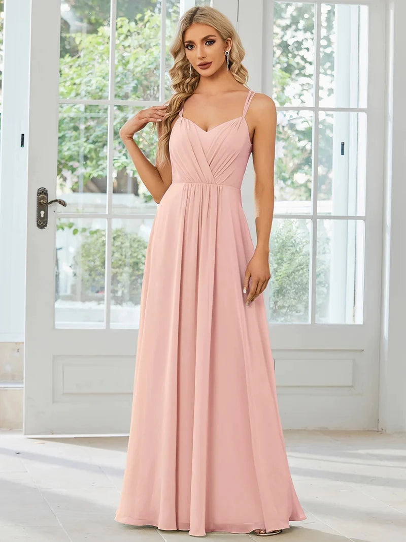 Elegant Evening Dress V Back Backless Floor-Length Ever Pretty of Chiffon Wrinkle Mint Green Bridesmaid Dress